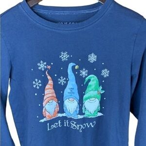 Life Is Good Blue Long Sleeve Crusher Tee Size XL Gnomes Let It Snow Crew Neck